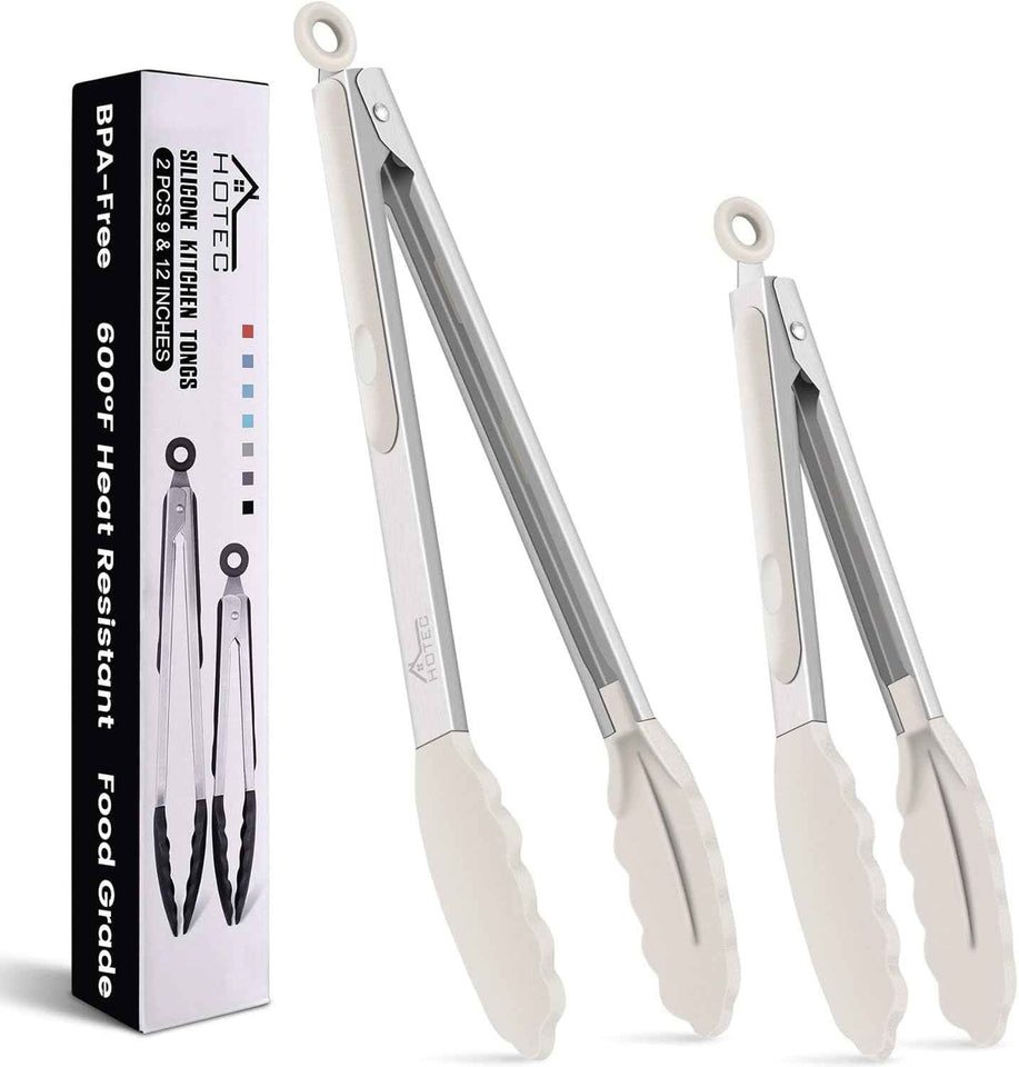 HOTEC Premium 7 & 9 Inch Kitchen Tongs, Stainless Steel Locking Cooking Tongs with Silicone Tips, Non-Scratch & Heat Resistant, Serving Tongs for Salad, BBQ, Classic Blue, Set of 2
