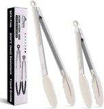 HOTEC Premium 7 & 9 Inch Kitchen Tongs, Stainless Steel Locking Cooking Tongs with Silicone Tips, Non-Scratch & Heat Resistant, Serving Tongs for Salad, BBQ, Classic Blue, Set of 2