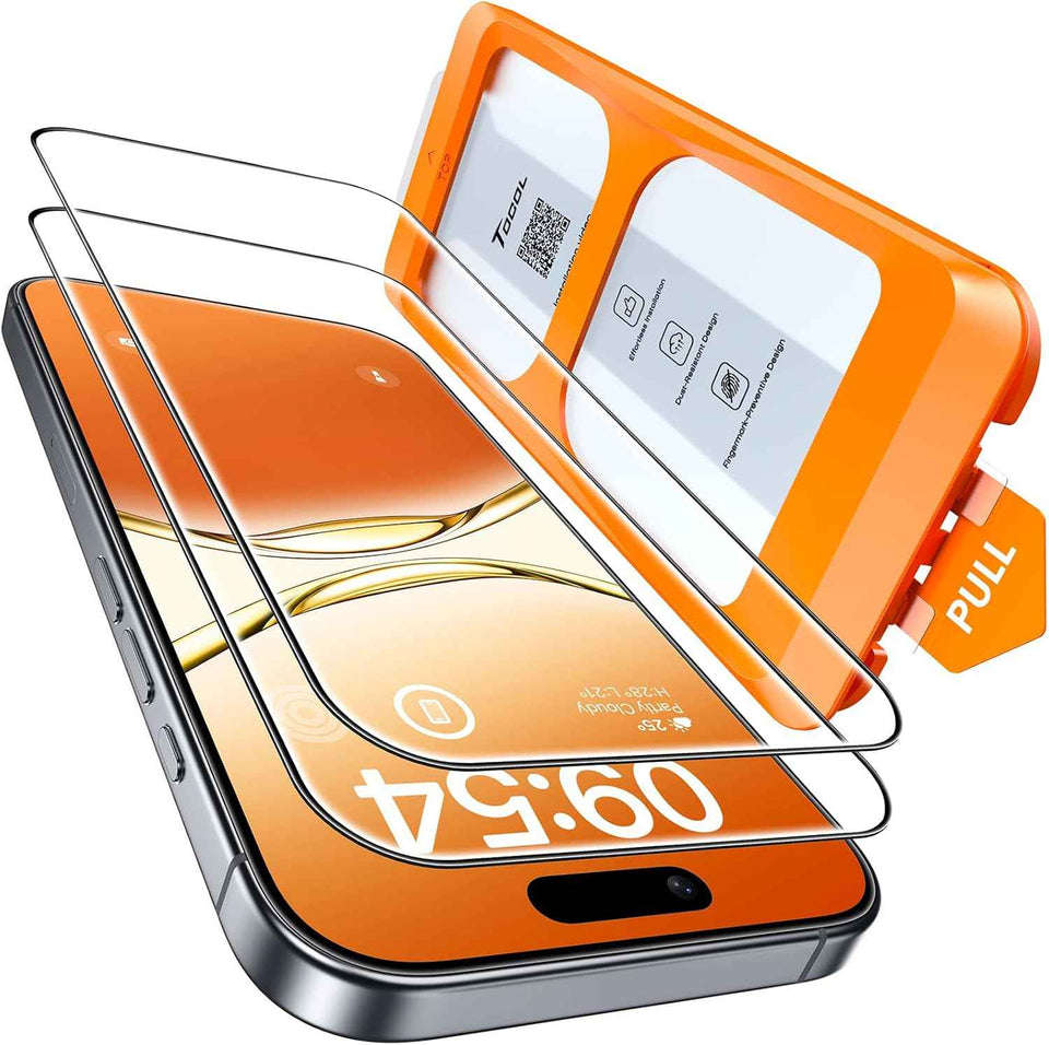 Tocol 9H hard Military Grade iPhone 17 screen protector 6.3 inch tempered glass 2 pack full coverage