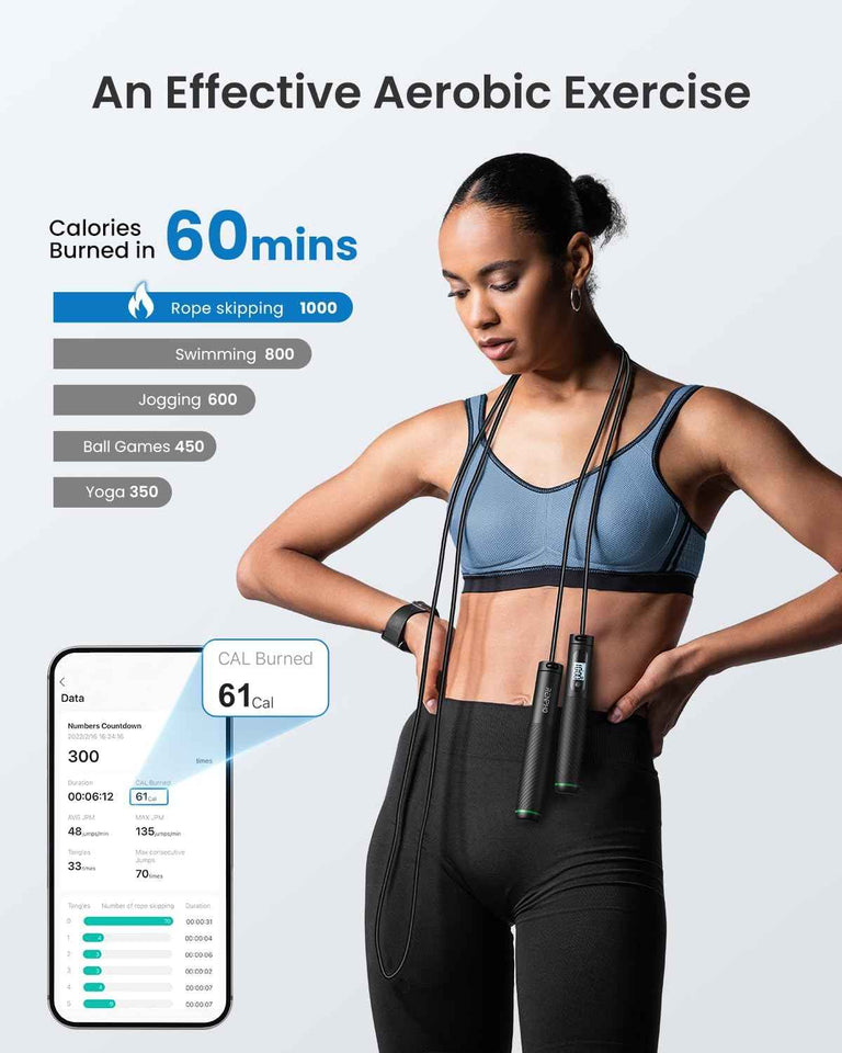 RENPHO Cordless Jump Rope, Weighted Jump Rope with Counter, Jump Ropes for Fitness, Smart Skipping Rope for Crossfit, Gym, Burn Calorie, APP Data Analysis, at-Home-Workout for Women Men Adult Kids