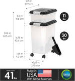 IRIS USA Dog Food Storage Container, 30 lbs & 11 lbs Combo, Cat Food Storage Container, Dog Treat Container, Airtight, Stackable, 2-Cup Scoop, Wheels, Easy Mobility, Black