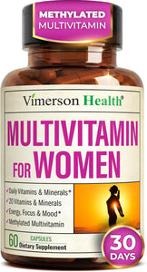 Multivitamin for Women with Methylated Vitamins and Chelated Minerals for Energy, Focus and Immune Health – Premium Daily Womens Multivitamins & Multiminerals – 60 Capsules