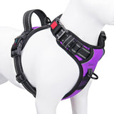 phoepet medium reflective dog harness with handle adjustable 2 metal rings orange