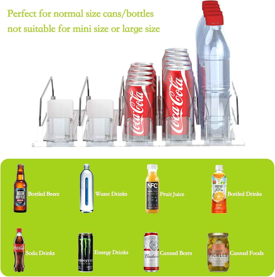 Drink Organizer for Fridge - Self Pushing Fridge Drink Organizer, Holds up to 25 Cans