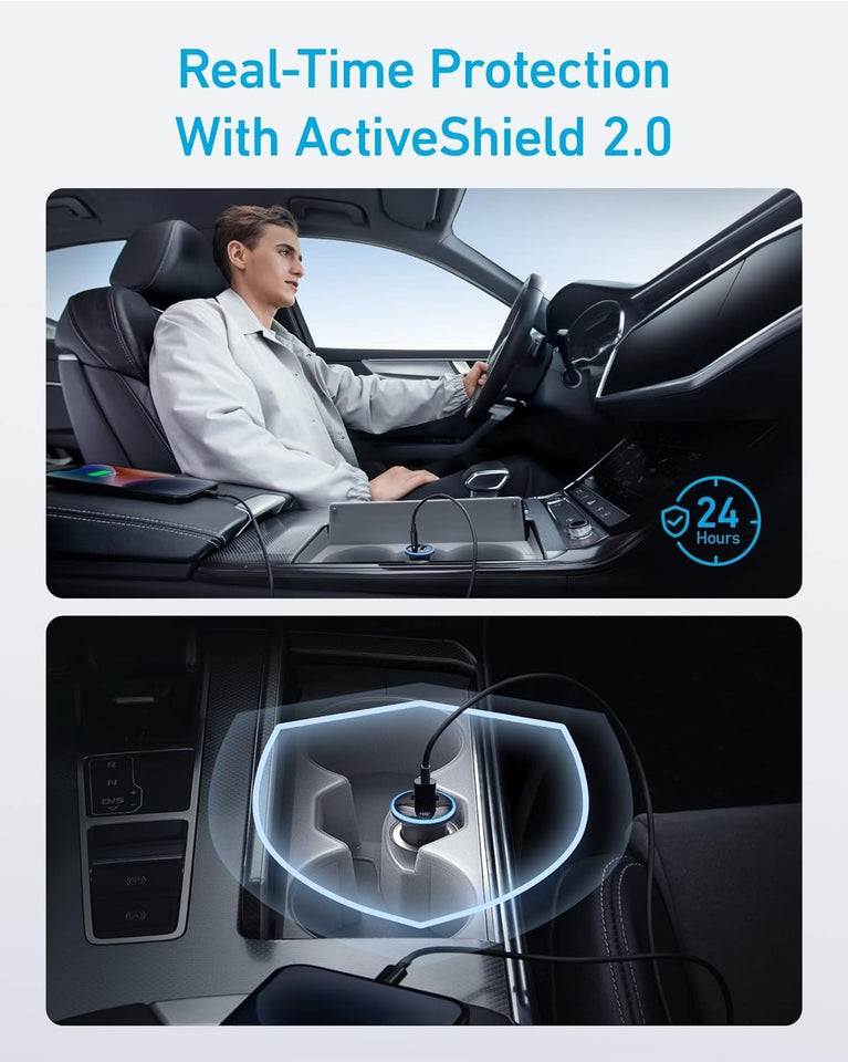 anker 52.5w dual-port usb-c car charger for iphone and galaxy with poweriq 3.0