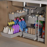 3 Pack Multi-Purpose Under Sink Organizers and Storage, 2026 L-Shaped Pull Out Cabinet Organizer for Bathroom & Kitchen, Under Cabinet Organizer with Hooks Hanging Cup, Black