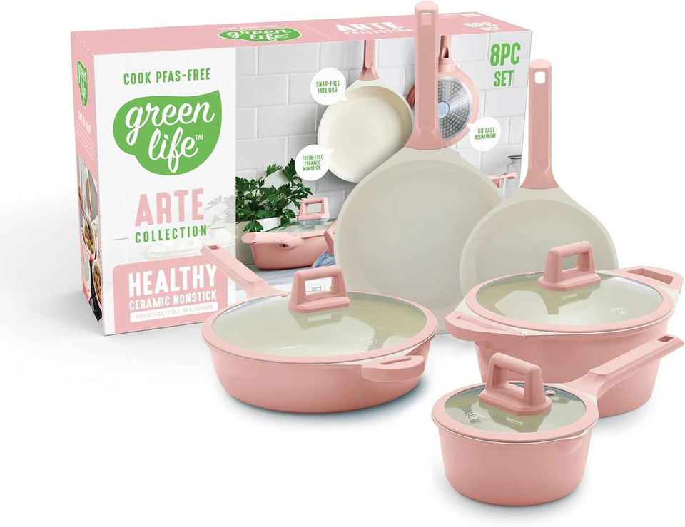 GreenLife 8 Piece Ceramic Nonstick Cookware Set, Induction Suitable Non Toxic PFAS-Free Pots & Pans, Dishwasher Safe, Cooking Set, Stock Pot, Saucepans & Frying Pans, Kitchen Cooking, Graphite