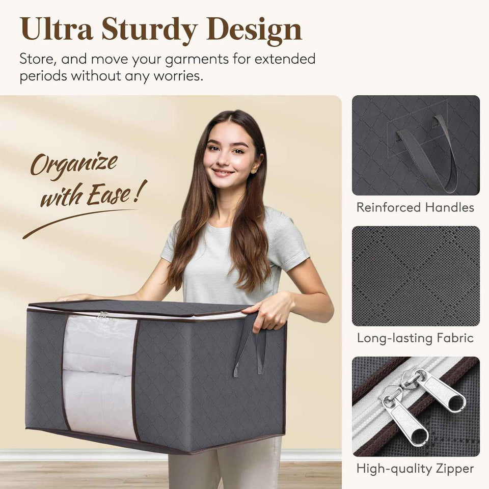 6 Pack Clothes Storage Bins with Lids, Foldable Blanket Storage Bags with Zippers