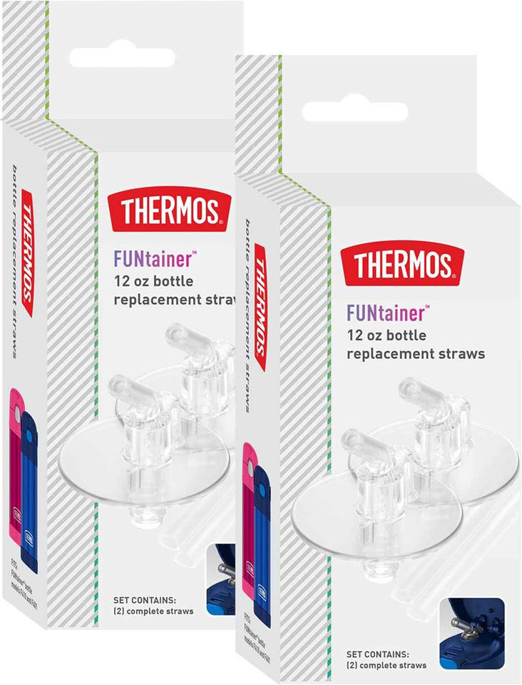 THERMOS FUNtainer 12 Oz Insulated Kids Water Bottle Replacement Straws, 4-Pack - Soft Silicone and Hard Straw Stems