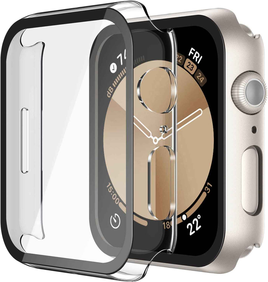 Misxi 2 Pack Tempered Glass Case Compatible for Apple Watch Series 11 (2025) Series 10 46mm, Screen Protector Cover for iWatch, Black