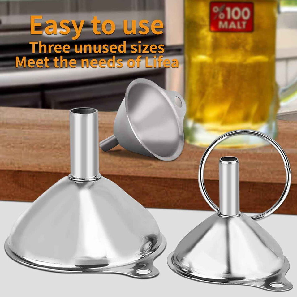 Premium Metal Stainless Steel Funnel Set of 3 with Food Grade Material and Convenient Handle Design