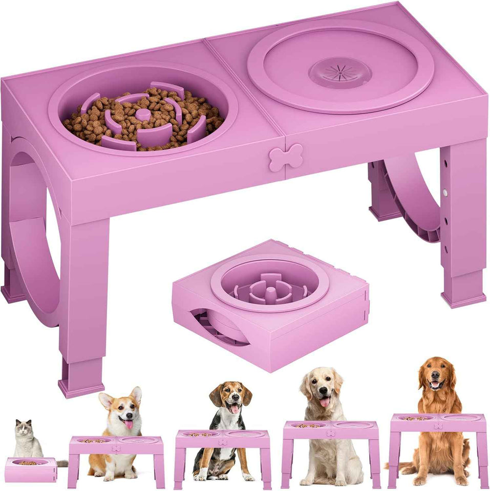 XIAZ Elevated Dog Bowls Large Breed Raised Dogs Bowl Stand Large/Medium Sized Dog 1L Food Water Bowl Stands 5 Heights Adjustable 9/11/12/14in Black Pet Feeder Dish Station