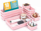10 PCS Drawer Organizer Set, 4 Size Makeup Drawer Divider Organizer With Non-Slip Pads, Interlocking Plastic Storage Bins for Office,Jewelry Vanity,Gadgets, Bathroom,Kitchen, Black