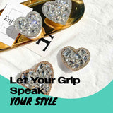 OnTheGrip Cute Cubic Diamond Heart Shape Design Collapsible Expandible Mobile Phone Grip Stand Holder for Smartphone Tablet Cell Phone Accessory (Silver Big)