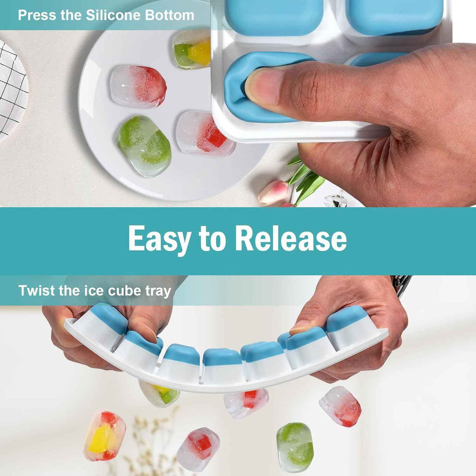 Ice Cube Trays for Freezer - 3 Pack 42 Cubes, Easy to Release Silicone Ice Trays with Spill-Resistant Lids, Reusable