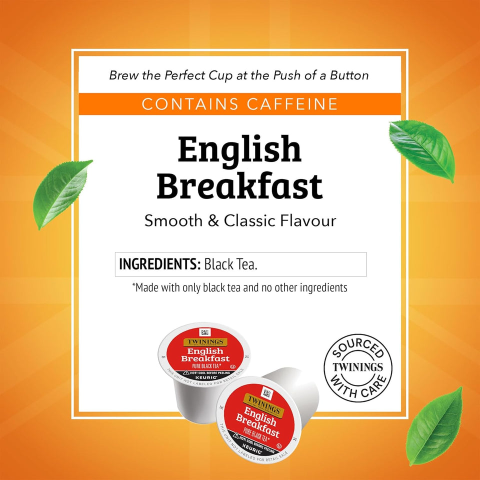 Twinings English Breakfast Black Tea K-Cup Pods for Keurig, 24 Count (Pack of 1), Smooth, Flavourful, Robust, Caffeinated, Enjoy Hot or Iced