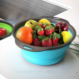 Qimh Collapsible Colander Set, 3-Piece Round Silicone Kitchen Strainer, 4-Quart & 2-Quart