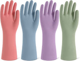 Reusable Rubber Dishwashing Gloves, 4 Pairs Kitchen Gloves for Washing Dishes and Cleaning, Non-Slip Grip, Flocked Lining, Perfect for Women and Men