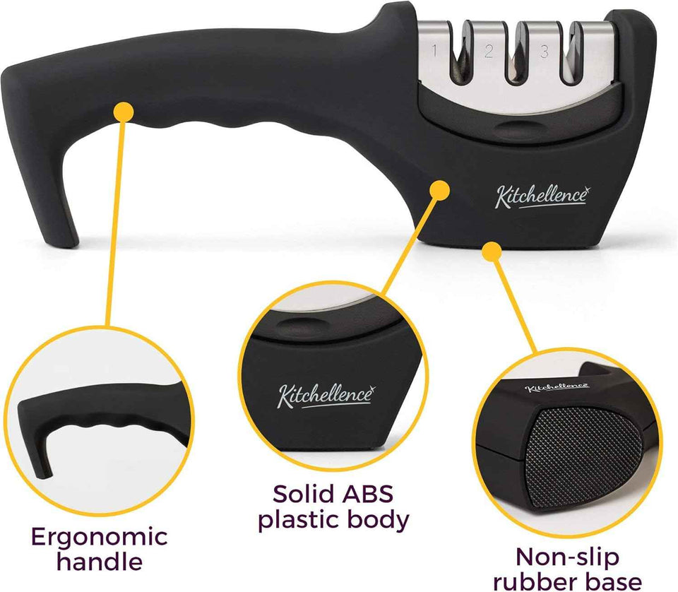 4-in-1 Kitchen Knife Sharpener and Cut-Resistant Glove Set by Kitchellence for Safe and Healthy Cooking