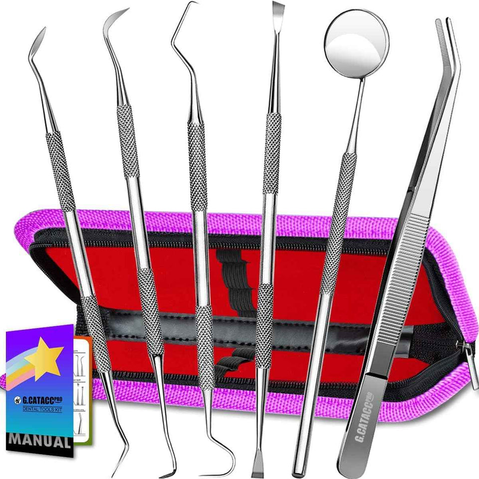 G.CATACC Dental Tools, Dental Pick Teeth Cleaning Tools Hygiene Kit, Plaque Remover for Teeth, Professional Stainless Steel Tooth Scraper Plaque Tartar Cleaner - with Case