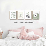 okaxscm Sage Green Coquette Trendy Preppy Wall Art Prints Set of 4, Coquette Preppy Room Decor Aesthetic, Green Bow Disco 8 Ball Cherry Wall Decor Posters for Girls Bedroom Dorm, 8x10 Unframed