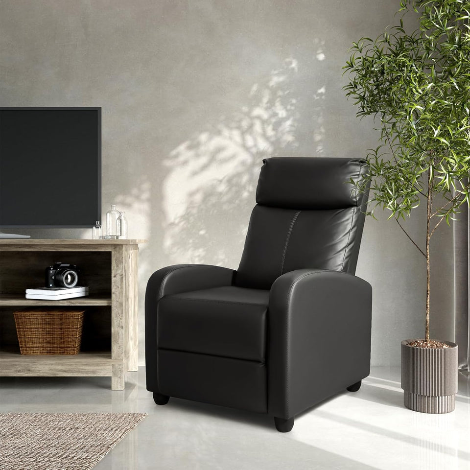 Homall Modern Recliner Chair Padded Seat Pu Leather for Living Room Single Sofa Recliner Seat Club Chair Home Theater Seating (Black)