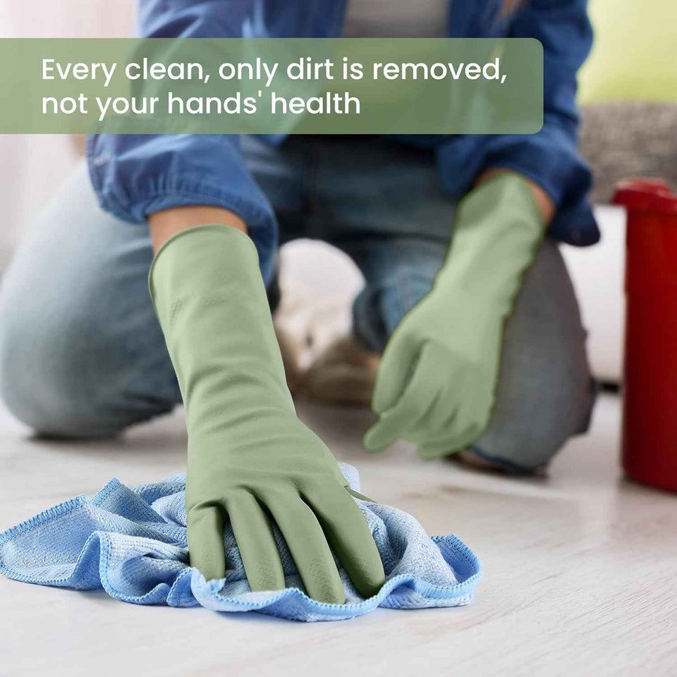 Reusable Rubber Dishwashing Gloves 4 Pairs Kitchen Cleaning Gloves for Washing Dishes and Cleaning Non-Slip Grip Flocked Lining for Women and Men