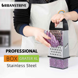 Urbanstrive 18/8 Stainless Steel Cheese Grater with Container Box, Zester, and Dishwasher Safe Kitchen Gadgets