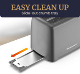 Elite Gourmet ECT1027G Cool-Touch 2 Slice Toaster, 6 Toast Settings & Cancel Function, Extra Wide 1.25” Slots Easily Fits Breads, English Muffins, Bagels & Waffles, Gunmetal Gray