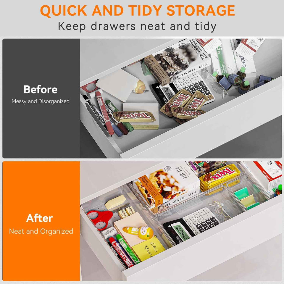 6-Pack Large Clear Plastic Drawer Organizer Trays - Acrylic Kitchen Storage Dividers for Makeup, Utensils, Bathroom & Office