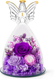 Mothers Day Roses Gifts for Mom Forever Preserved Real Roses Flowers in Glass Angel Figurines Fresh Flowers for Delivery for Grandma Women Mom Wife from Daughter/Purple