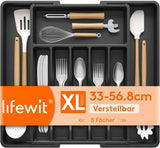 Lifewit Silverware Drawer Organizer, Expandable Utensil Tray for Kitchen, BPA Free Flatware and Cutlery Holder, Adjustable Plastic Storage for Spoons Forks Knives, 8.5-14 x 12", Black