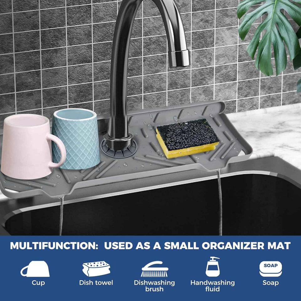 BFONS Silicone Faucet Handle Drip Catcher Drying Tray Mat Dish Soap Sponge Holder Accessories