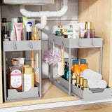 Simple Trending Under Sink Organizer 2 Pack, Sink Pull-Out Sliding Storage Cabinet, 2-Tier Under Shelf Organizer for Kitchen Bathroom, Black