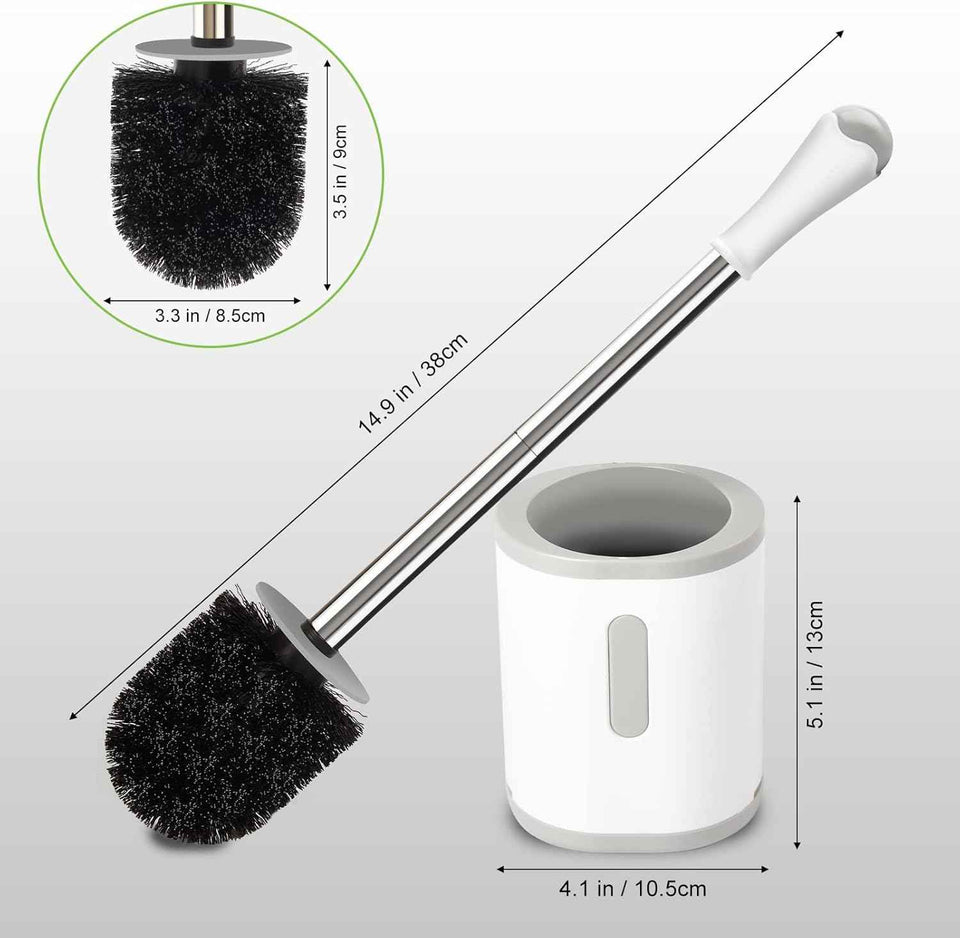 Compact Toilet Brush & Holder, Stainless Steel Handle, Space Saving for Storage