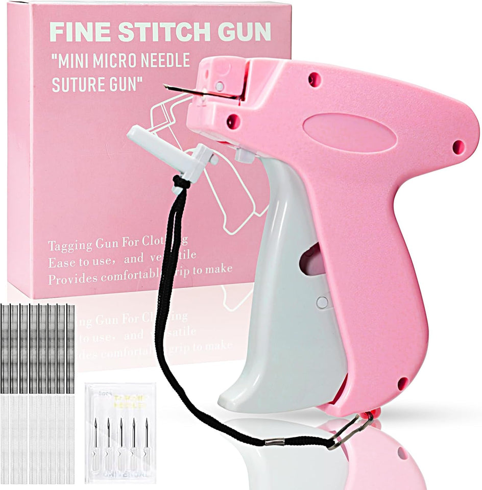 Stitch Gun for Clothes， Handheld Stitch Gun Quick Clothing Fixer，Sewing Kit Includes 1,000 Black Fasteners & 1,000 White Fasteners & 6 Needles，Tagging Gun（Pink）