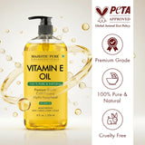 Majestic Pure Vitamin E Oil 8 Fl Oz - 100% Pure and Natural- Cold Pressed & Hexane Free Natural Hair Growth Oil for Eyelashes, Eyebrows, Skin, Body, Face, Nails & Scalp