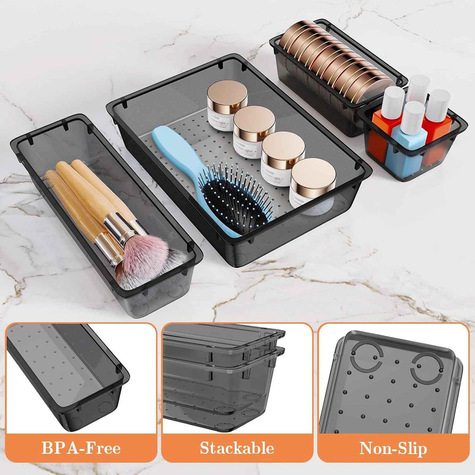 25 PCS Plastic Drawer Organizer Set with 4-Size Trays for Makeup, Jewelry, and Gadgets Storage and Organization