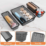 25 PCS Plastic Drawer Organizer Set with 4-Size Trays for Makeup, Jewelry, and Gadgets
