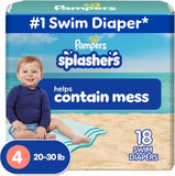 Pampers Splashers Disposable Baby Swim Diapers in Size 4, 18 Count, Gap-Free Protection