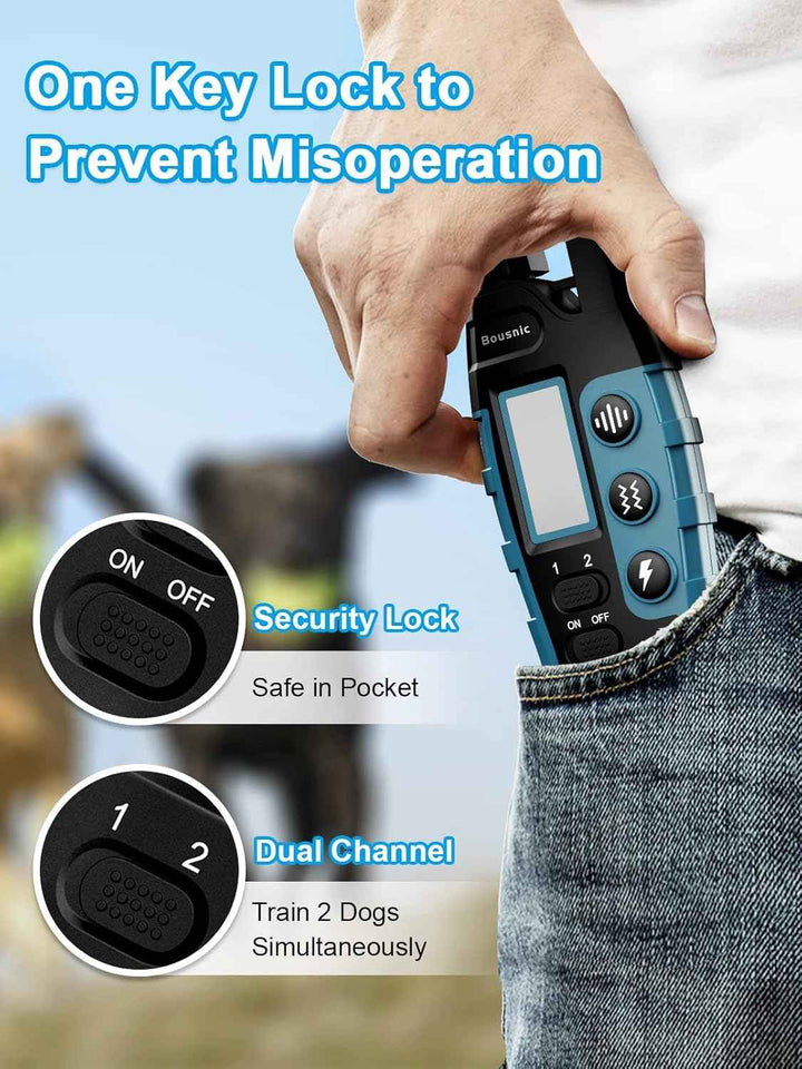 Bousnic 2-Dog Shock Collar for large medium small dogs (5-120Lbs) with rechargeable remote and waterproof training