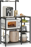 VASAGLE Baker's Rack, Microwave Stand, Kitchen Storage Rack with Wire Basket, 6 Hooks, and Shelves, for Spices, Pots, and Pans, Rustic Brown and Ink Black UKKS35X