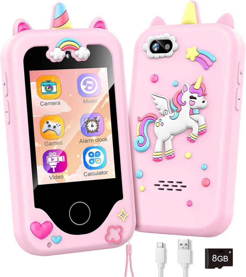 WEOLULI Kids Smart Phone with Dual Camera, Game & Music Player, Toddler Learning Play Toy Cell Phone, Gifts for Girls, Christmas, Birthday, Age 3-10, Light Pink