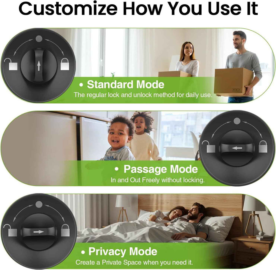 GHome Smart Fingerprint Door Lock, 3 in 1 Smart Fingerprint Door Knob with App Control & Key, Auto Lock, Biometric Thumbprint Door Locks for Bedroom, Garage, Home & Office