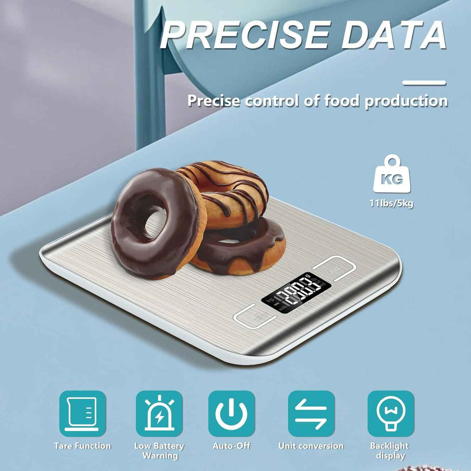 Accurate 11-lb Food Scale with Tare, LCD Display & 6 Units for Baking, Cooking & Meal Prep