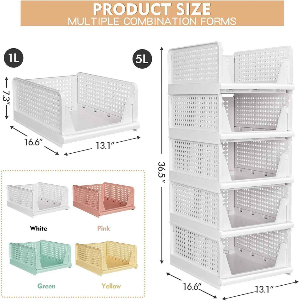 Multifunctional Stackable Closet Storage Baskets, 5 Pack, Waterproof, Foldable & Space-Saving