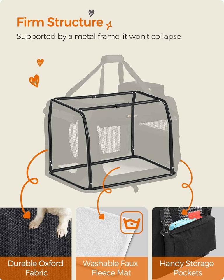 Feandrea 40 Inches Collapsible Soft Dog Crate, Portable Travel Dog Crate for Indoor and Outdoor Use, Dog Carrier Kennel with Safety Zippers, for Living Room, Car, Travelling, Camping, Black UPDC10H