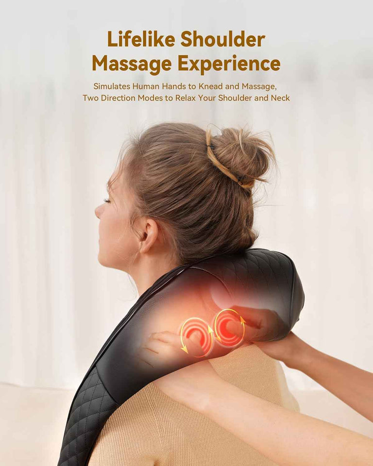 Shiatsu neck and back massager with heat, 4D deep tissue kneading for leg and full body muscle pain relief, ergonomic design