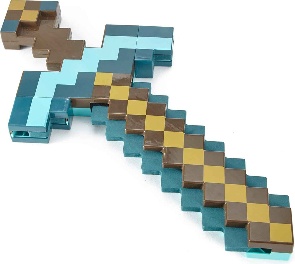 mattel minecraft transforming diamond sword & pick-axe kid-sized toy accessory for role-play