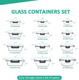 komuee 24-piece glass food storage containers set, meal prep containers, stackable airtight, microwave and oven safe